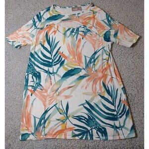 Chico’s Women’s Size 1 (M)  Blouse Top  White Floral Tropical Print Stetchy